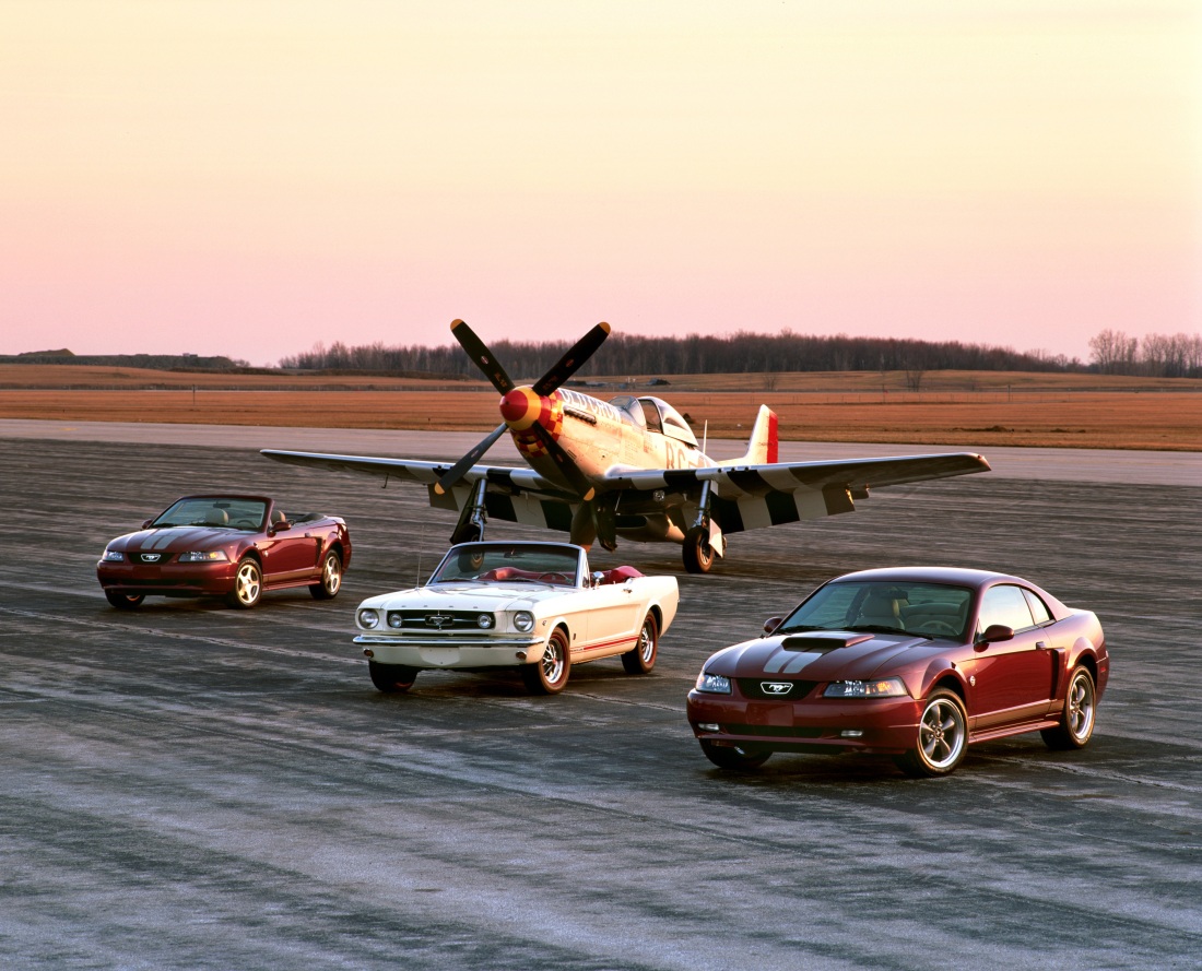 2004 Ford Mustang Anniversary edition and 1965 Mustang with P-51